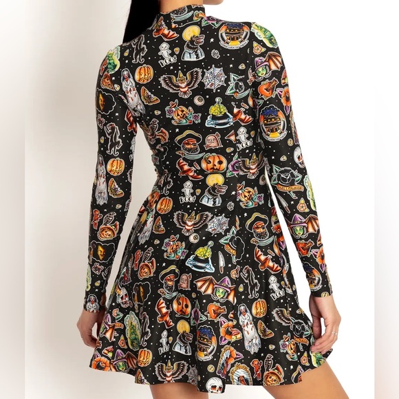 Blackmilk “TATTOWEEN BLACK LONG SLEEVE EVIL MINI SKATER DRESS” Size Medium M NWT - Picture 4 of 16